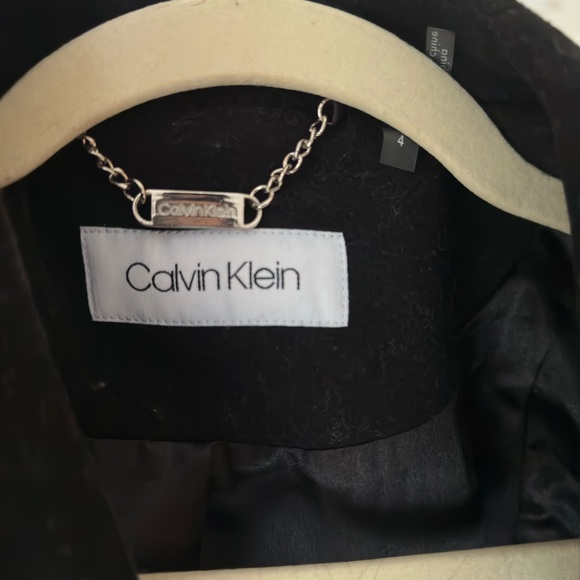 Calvin Klein Faux Fur Collar Black Belted Wrap Coat - Picture 4 of 13